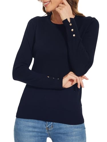Image of Spicy Sandia Women's Long Sleeve Crewneck Sweaters Dressy Casual | Striped or Solid Available, Classic, Business Casual Tops for Office Work