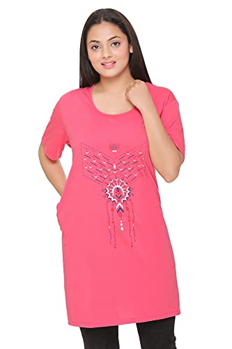 Image of CUPID Regular Fit Cotton Round Neck Half Sleeve T-Shirt, Plus Size Night n Sleep Wear, Daily Use Gym n Lounge Wear Long Tops for Women 5XL, Pink