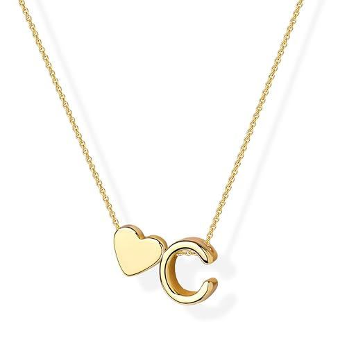 Inerney Gold C Necklace for Girl Letter C Initial Necklace with Heart Charm 14K Gold Plated Personalized Jewelry for Women Girls Cute Birthday Christmas Gift