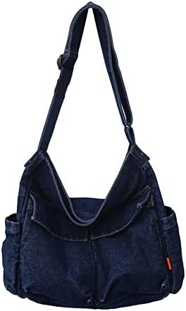 Yohora Denim Shoulder Bag Casual Style Lightweight Retro Travel Shopper Crossbody Handbag for Teen Girls Women
