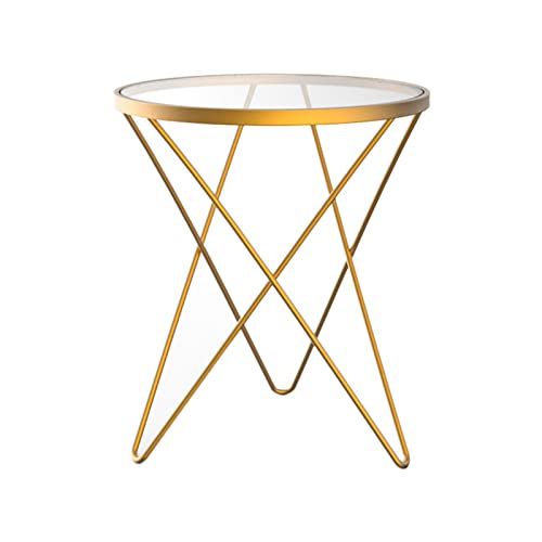 Verhandlungstisch Für Eisenkunst Dekoration, Kreative Haushaltsseite Gold Kleiner Runder Tisch Nordischer Stil Temperierer Glassofa Tisch(Size:47 * 47 * 62CM) Cover