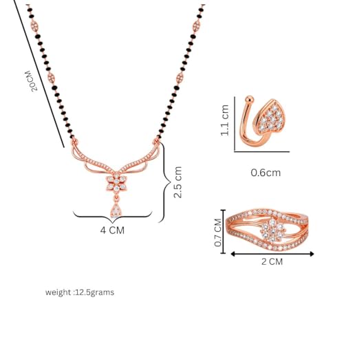 Image of Nilu's Collection Rose Gold Plated Mangalsutra With Black Bead Chain For Women