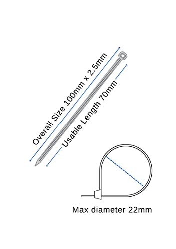Haus Projekt Pack de 100 Bridas de Plástico Negro Premium Fuertes Industrial, 100mm x 2.5mm, Bridas de Plástico para Cables Multifunción para Uso Interior y Exterior, Gestión de Cables, Cableado