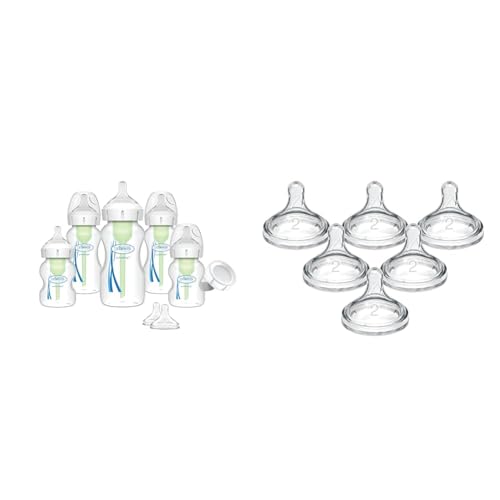 Image of Dr. Brown's Natural Flow Anti-Colic Options+ Wide-Neck Baby Bottle Newborn Feeding Set with Level 2 Medium Flow 100% Silicone Bottle Nipples