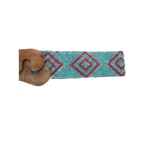Turquoise with Red Diamonds Handmade Elastic Stretchy Beaded Bali Belt3