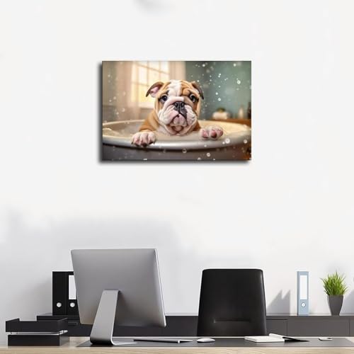 Impression sur toile bouledogue dans la baignoire 40x60cm pour déco murale - 3