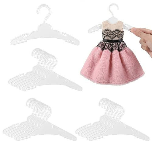 18 Pcs Doll Clothes Hangers for 18 Inch Dolls White Plastic Clothes Hangers Non-Slip Space Saving Wardrobe Accessories for Doll Gowns Outfits (White)