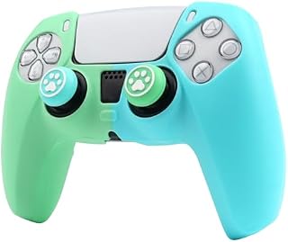 RALAN Green and Blue Duplex Color Controller Skin Silicone for PS5, Non-Slip Grip Cover Protector Compatible with Playstation 5 Controllers with 2 Thumb Grip Caps.
