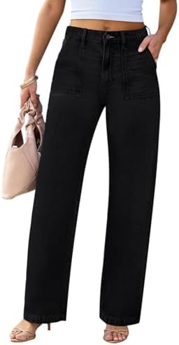 Womens Wide Leg Jeans - Deep Front Pockets High Waisted Jeans, St...