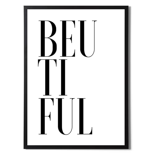 Arte de pared moderno y cuadro tipográfico minimalista Be U Tiful en blanco y negro A4