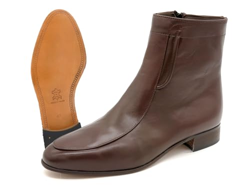 MARTTELY Bottines pour homme avec semelle en cuir et fermeture éclair, marron, 42 EU