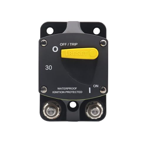 Image of 30A Amp Circuit Breaker Switchable | UL Certified | Manual Reset Overload Protection,12V-48V DC, IP66 Waterproof, Surface Mount