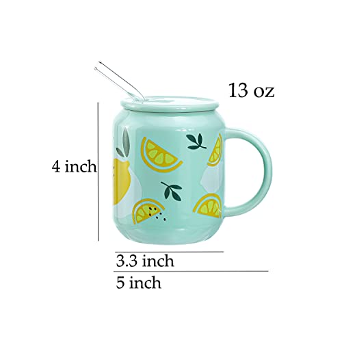 Taza de porcelana con tapa y pajilla, 13 oz, diseño limón miniatura 7