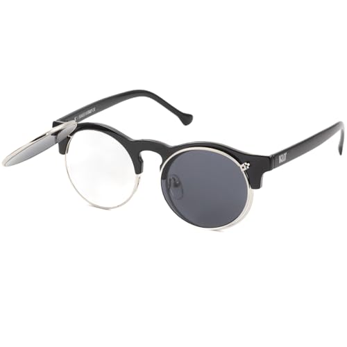 KISS FLIP UP Eyeglasses Men Women – Retro Round Frame with Solar Clip – Clear UV Protective Lenses – Stylish & Versatile Look
