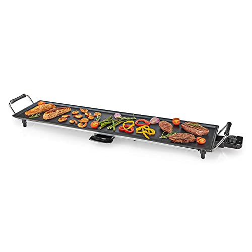 Electric Teppanyaki Grill Plate, Large Non-Stick Table Top Griddle with 90cm x 20cm Hot Plate, Adjustable Temperature Control and Drip Tray, 1800W - Black