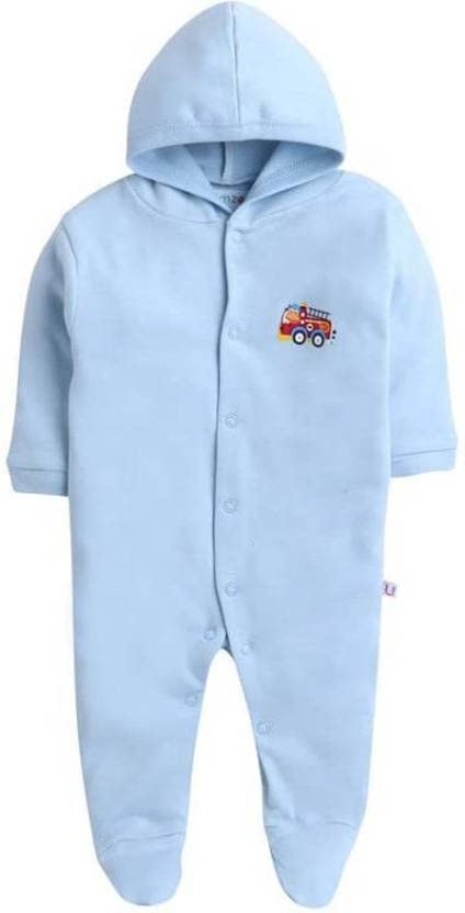 Image of Pooja Baby Front Open Full Sleeves Sleepsuit Hooded with Foot Easy Dressing and Diapering Romper Set of 2