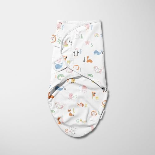 Image of haus & kinder EasyWrap Swaddle Wrap for New Born Baby | Adjustable Cotton Baby Blanket | Ultra Soft Breathable Baby Sleep Wrap for Infants 0-3 Months - Alphabet Print
