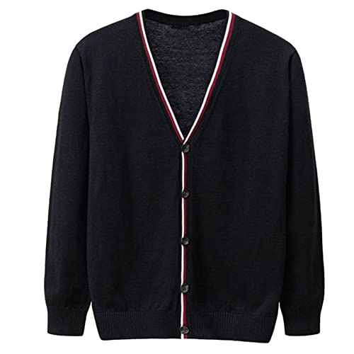 Men's V-Neck Sweater Long Sleeve Cardigan Button Knitted Top Business Old Street Color Block Ribbed Edge Top
