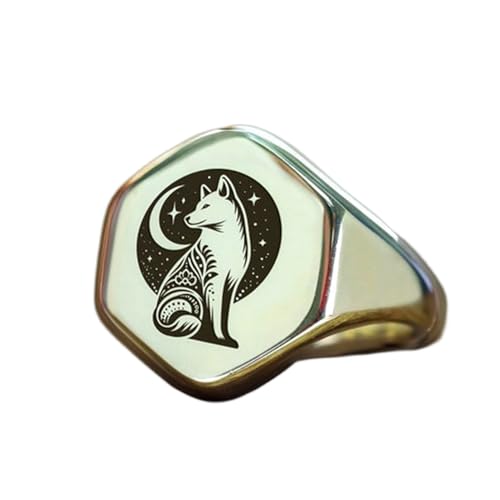 Bague Akita animaux de compagnie argent sterling 925 hexagonale