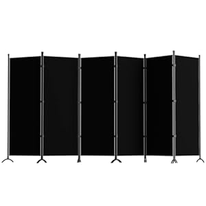 Room Divider 6-Panel Privacy Screen, Portable Screen Steel Frame with Hook&Loop for Home, Office, Classroom, Studio, Meeting (Black)