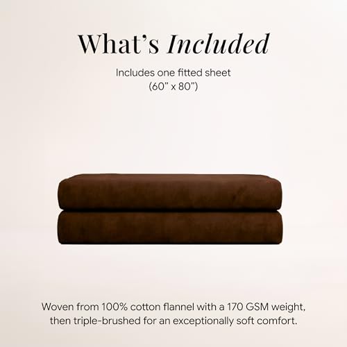 Image of Tribeca Living Queen Flannel Fitted Sheet 170 GSM Brushed Cotton - Extra Deep Pocket Fits Mattresses up to 24 Inches - Warm and Cozy for Cold Nights in Chocolate