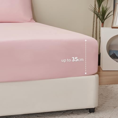 RUIKASI Spannbettlaken 180x200cm Rosa Bettlaken - Oeko Tex Spannbetttuch 180x200 Bettbezug… – Ansicht 6