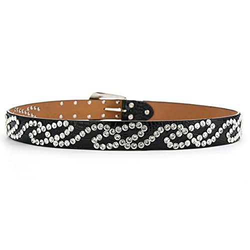 Women PU Leather Rhinestone Belt Shiny Western Cowgirl Cowboy Bling Rivet Pin Buckle for Jeans3