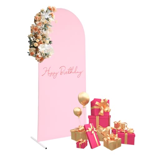 Wedding Arch Cover,5.91FT Balloon Arch Frame Kit, Wedding Columns Bracket Frame Display Background for Birthday, Party, Banquet Decoration (Pink, 5.91FT,White Stand)
