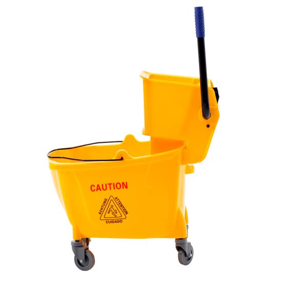 Cubo profesional amarillo de 25 litros con ruedas y prensa