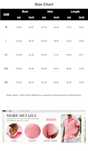 Mens Short Sleeve Button Up Shirts Linen Cotton Beach Tops Spread Collar Plain Summer T Shirt with Pocket2