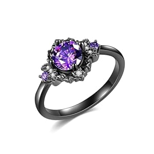 Witchy Triple Moon Rings Sterling Silver Blacl Amethyst Wiccan Ring Withcy Jewelry Gift for Women