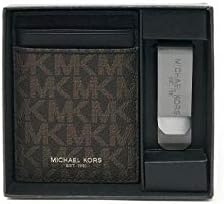 Michael Kors Mens Money Clip & Leather Card Case, Brown/Black