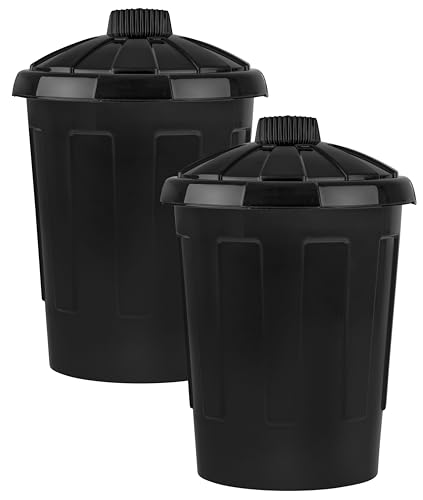 Muddy Hands Pack of 2-80 Litre Extra Large Black Plastic Bin with Clip Down Locking Lid Indoor Home House Kitchen Outdoor Garden Rubbish Waste Recycling Animal Feed Pet Food Storage Dustbin