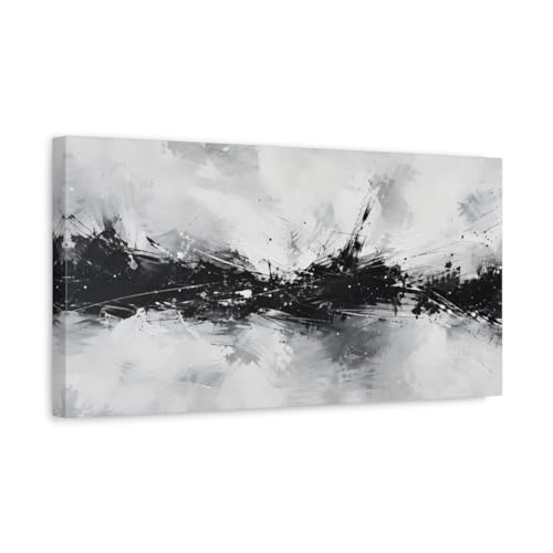 Décoration murale salon avec tableau abstrait noir et blanc horizontal 50x25