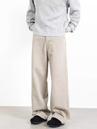 Jeans Pants Trousers Denim Retro Washed Apricot Loose Wide Leg Casual Commuter Straight Tube for Men3