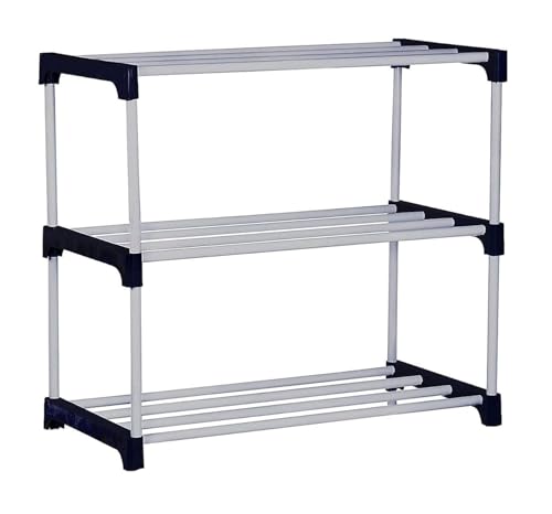 Image of Shoe Rack with Shelf | Foldable Plastic Shoe Rack with Shelves for Bedroom, Entryway & Living Room | Multipurpose Footwear Stand for Home (3 Layer) Storage Organizer Cabinet 3-Tier
