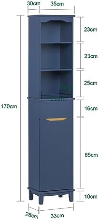 SoBuy BZR112-B wysoka szafka łazienkowa wąska szafka łazienkowa szafka łazienkowa meble łazienkowe niebieska szer. x wys. ok. 35 x 170 x 30 cm