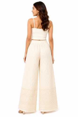 Image of Women's Premium Chicken Palazzo Pants | Wide Leg Flared Fit | Elastic Waist | Full Length Ethnic Bottom Wear | Free Size
