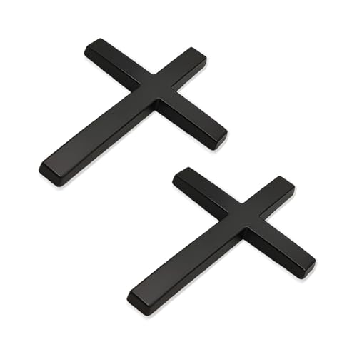 Image of 2 PCS Metal Christian Cross Emblem Stickers, 2.5 inchx1.8 inch Alloy 3D Car Cross Sticker Badge, Self-Adhesive Emblem Decal Decoration for Auto Trunk Tailgate Fenders, Car Exterior Decal (Black)