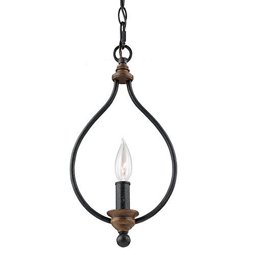 Sea Gull Lighting P1341Dwz/Wo Hartsville Mini-Pendant Hanging Modern Fixture, One - Light, Dark Weathered Zinc/Weathered Oak #TOP27