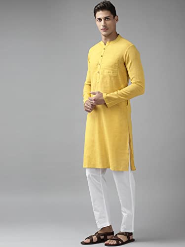 Image of See Designs Men Full Sleeve Cotton Solid Straight Slub Effect Kurta