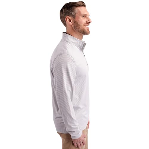 Cutter & Buck Mens Virtue Eco Pique Micro Stripe Recycled Mens Quarter Zip2