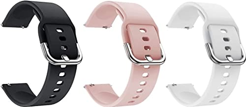 Qai 20MM Silicone Pack Of 3 Combo Metal Buckle Straps Compatible with Noise X-Fit 1,Amazfit GTS 2 Mini Amazfit Bip Amazfit GTS Galaxy Watch Active 2 (BLACK- WHITE- BABY PINK)