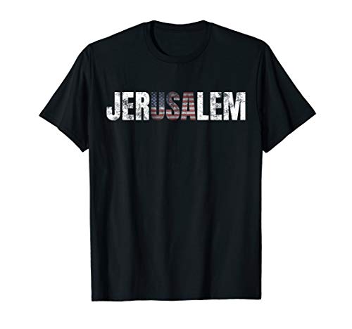 Distressed Jerusalem Jewish Israeli Gift American Flag T-Shirt