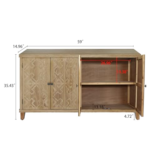 Image of Exquisite Handcarved Buffet Cabinet - Vintage Sideboard Storage for Entryway, Living Room & Dining | Accent Console Cabinet with Solid Wood Frame