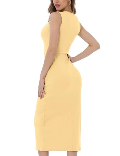 Image of Women's Ribbed Knit Maxi Tank Dress Stretchy Sleeveless Bodycon Ankle Length