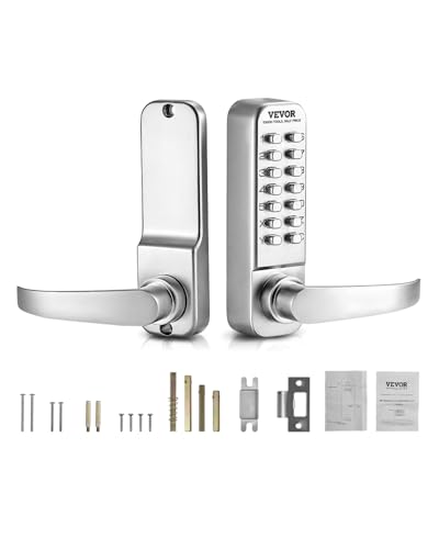 VEVOR Mechanical Keyless Entry Door Lock, 14 Keys, Mechanical Keypad Door Lock with Handle, Stainless Steel Waterproof Keyless Gate Lock, for Home Office Outdoor Fence Garage Yard