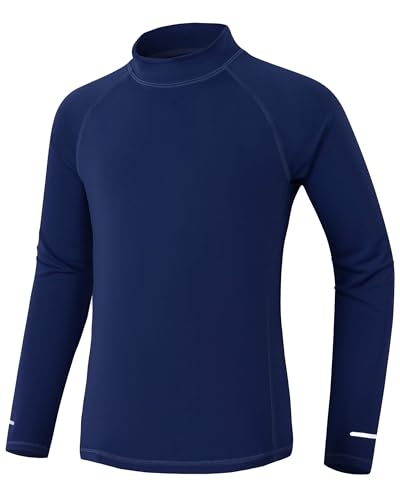 Kinder UV Shirt Langarm mit Reflektorstreifen Jungen Mädchen Badeshirt UPF 50+ Sonnenschutz Schwimmshirt Rashguard Schnelltrocknend Chlorresistent Marineblau 13-14 Jahre