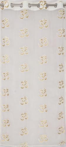 Image of KALIYO Sheer Net Curtains with Om Embroidery | Transparent Window Curtain for Living Room, Bedroom & Pooja Room | Ring Eyelet Curtain Panel | 1 Curtain | 8ft
