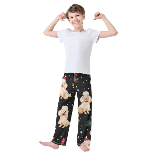 ZZXXB Poodle Mistletoe Branches Boys Long Pants Soft Trousers Elastic Waist Kids Lounge Bottoms with Pockets S-XL3